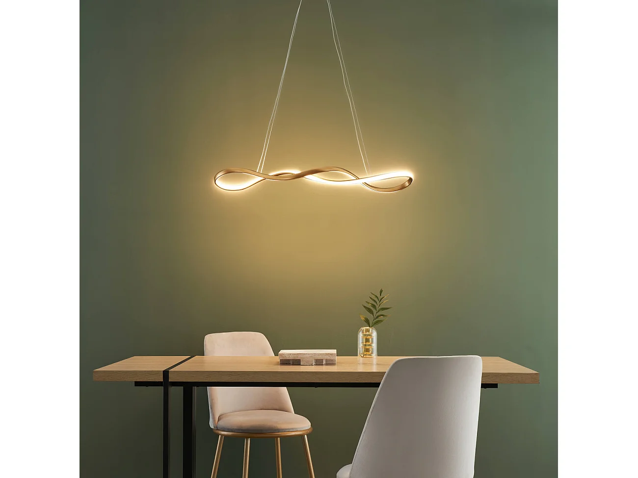 Suspension dorée longue vague LED 80 cm - Marceline