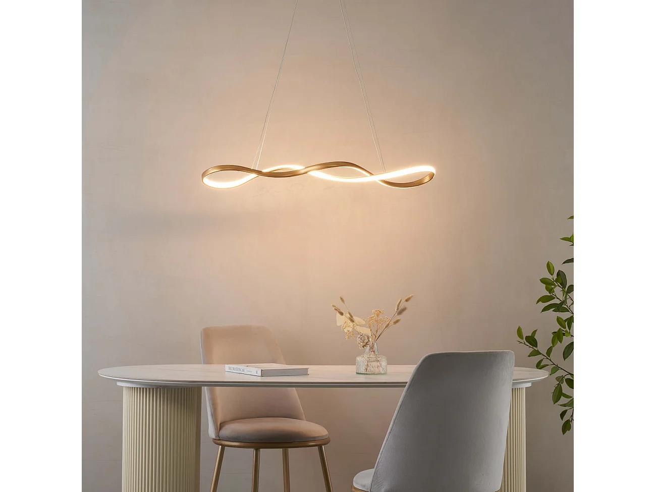 Suspension dorée longue vague LED 80 cm - Marceline