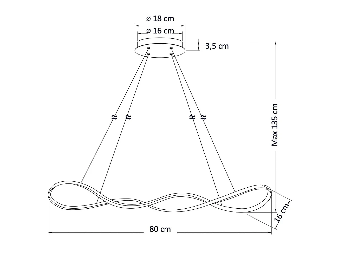 Suspension dorée longue vague LED 80 cm - Marceline