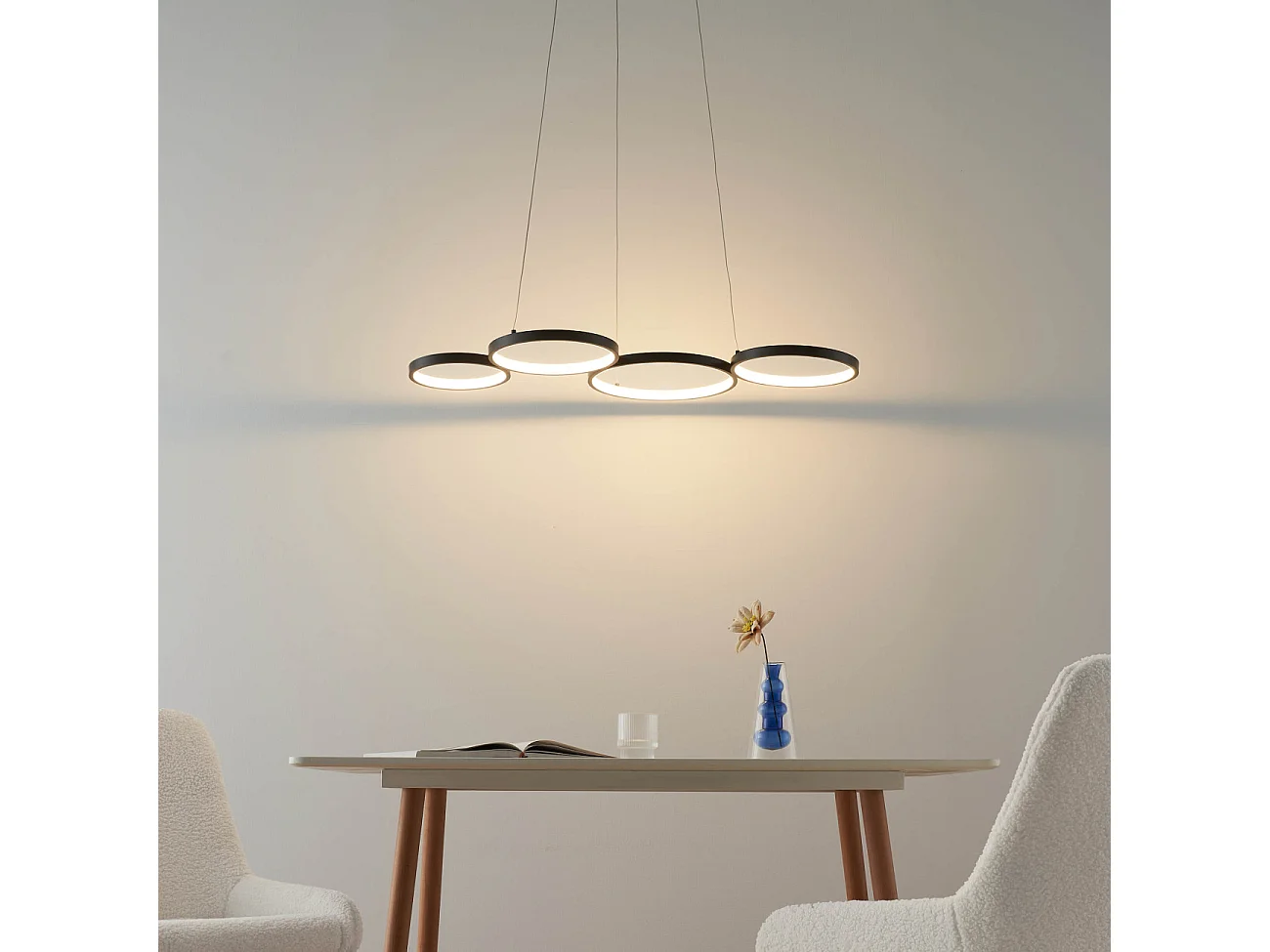 Suspension LED 4 cercles en métal noir - Newton