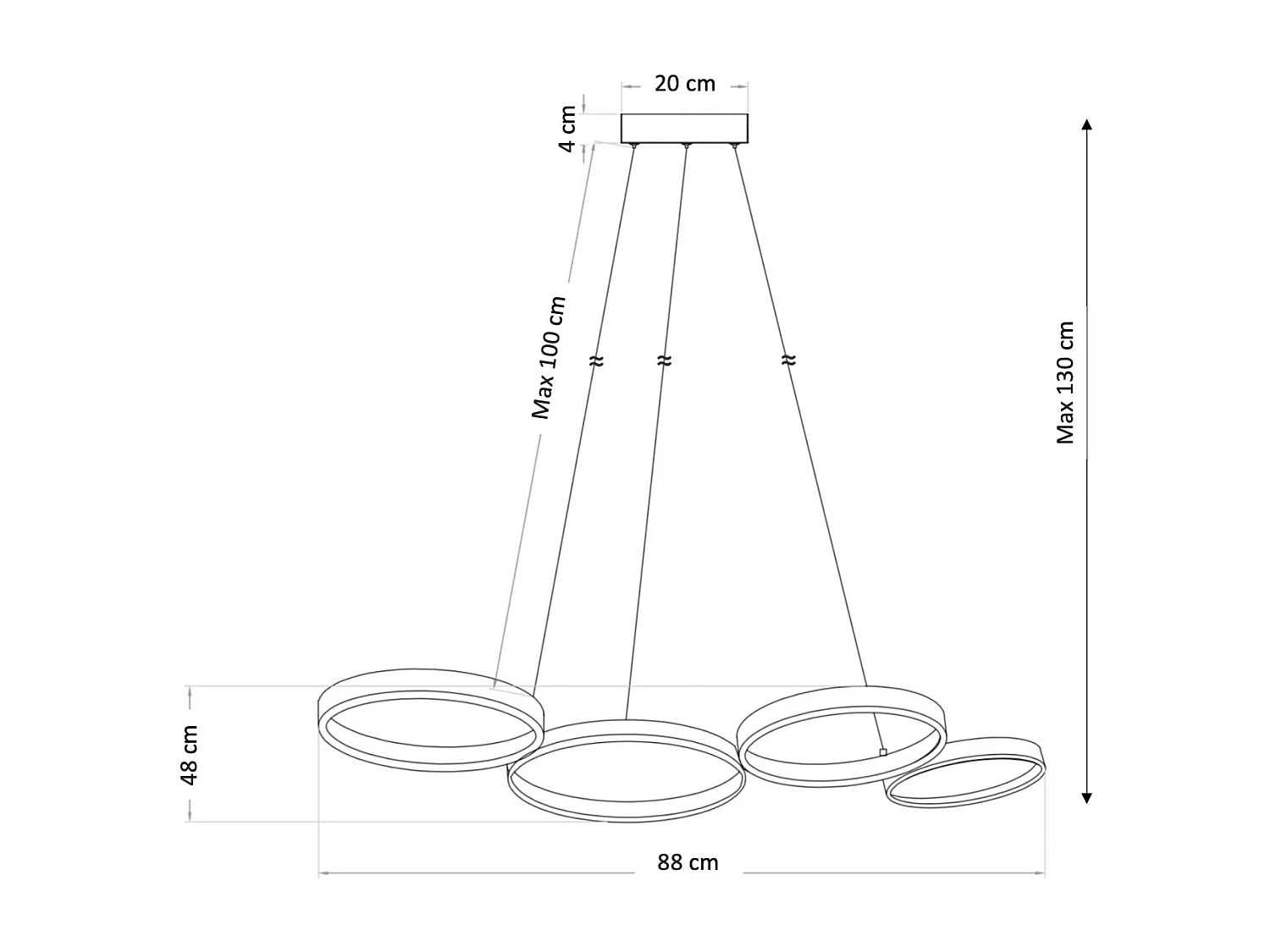 Suspension LED 4 cercles en métal noir - Newton