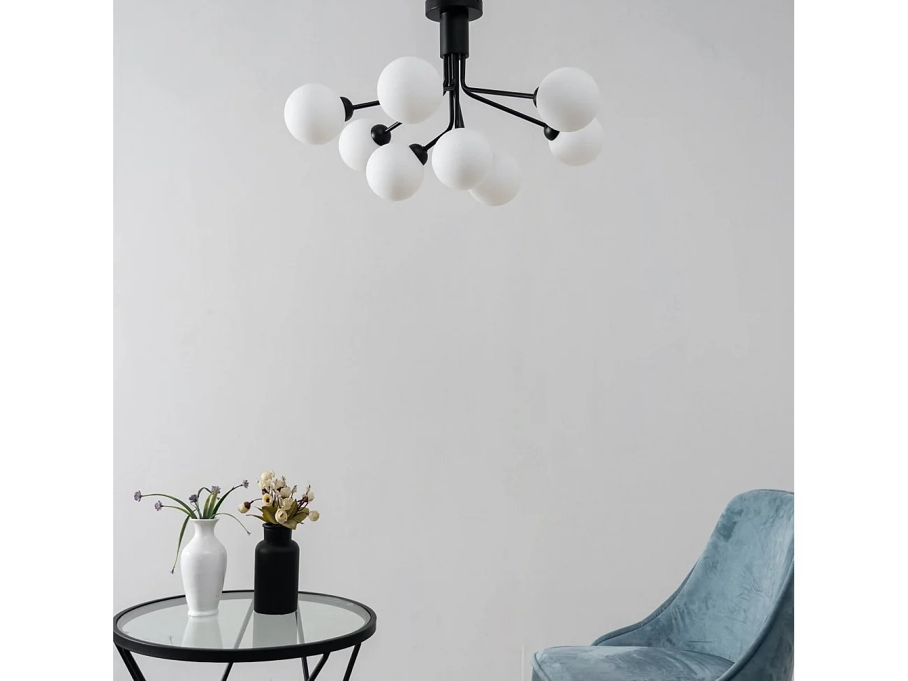 Lustre élégant noir à 9 verres blancs - Audrey