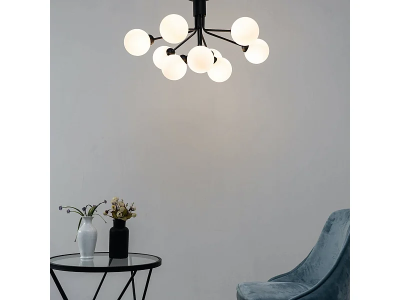 Lustre élégant noir à 9 verres blancs - Audrey