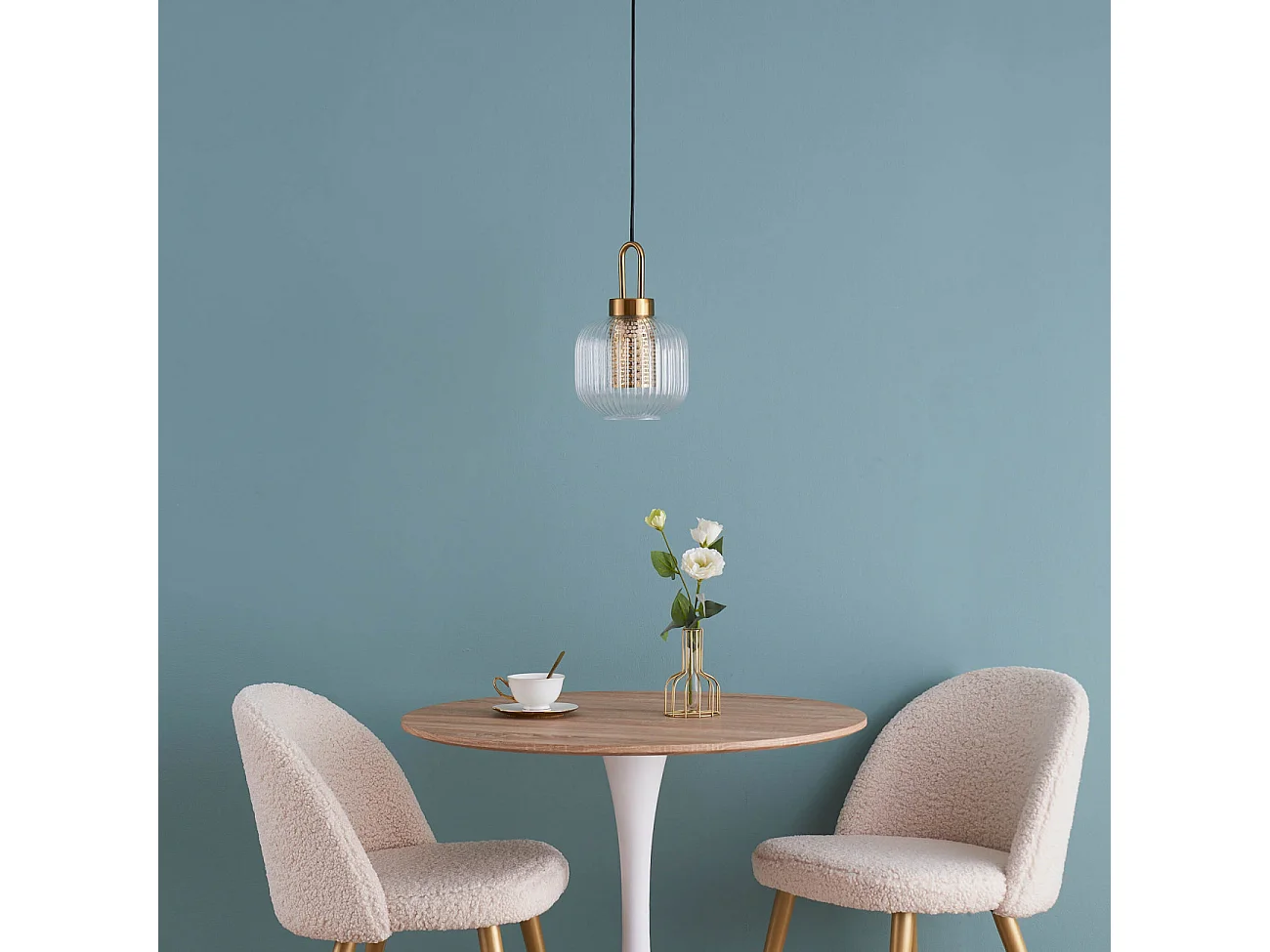 Suspension lanterne verre transparent et laiton - Carmina