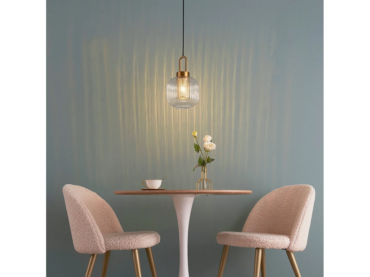 Suspension lanterne verre transparent et laiton - Carmina