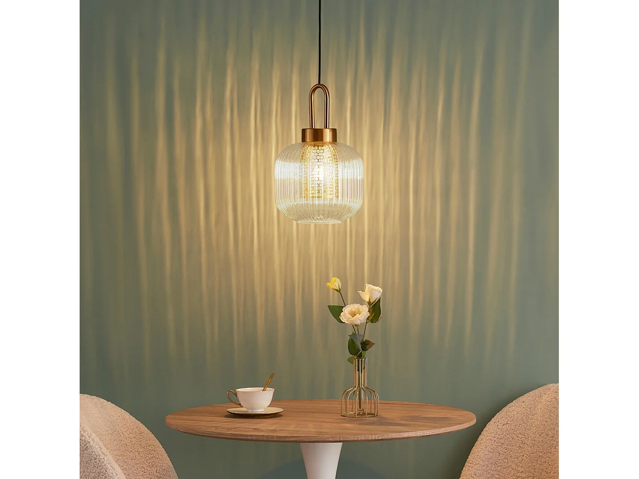 Suspension lanterne verre transparent et laiton - Carmina