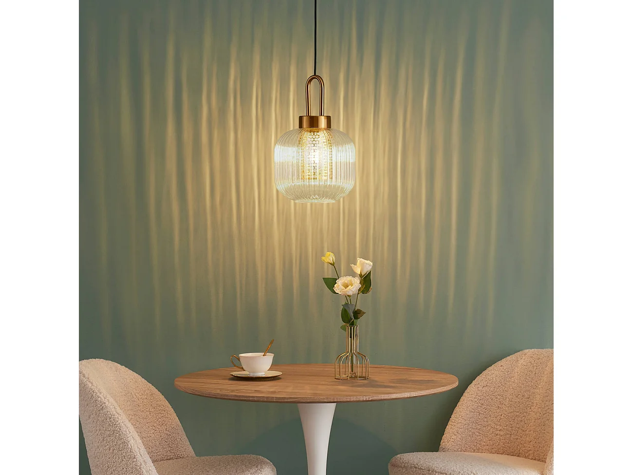 Suspension lanterne verre transparent et laiton - Carmina