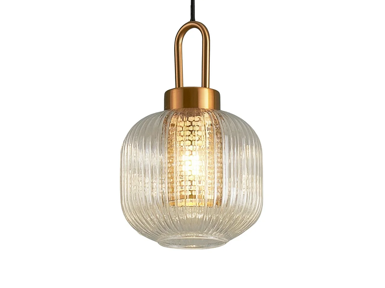Suspension lanterne verre transparent et laiton - Carmina