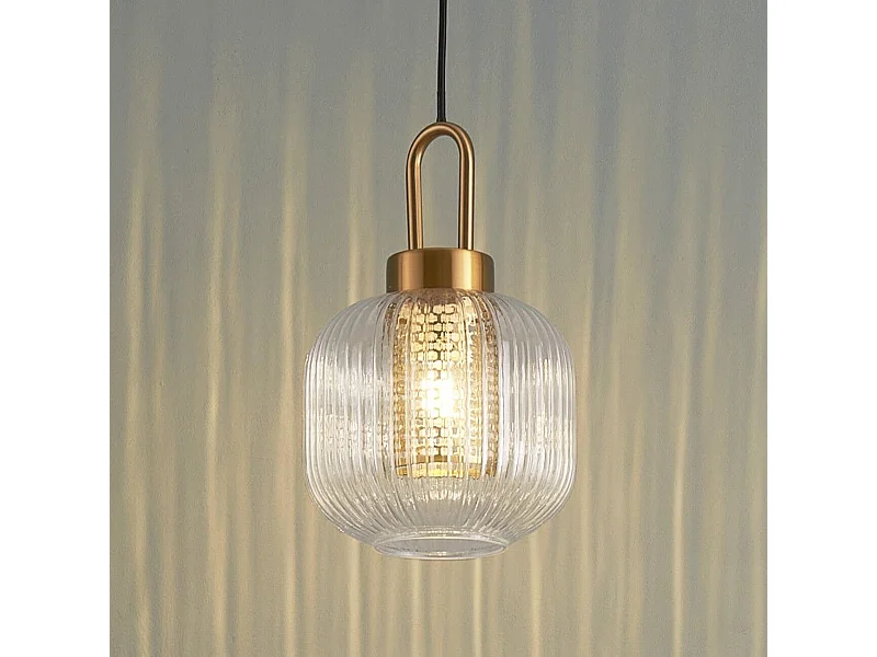 Suspension lanterne verre transparent et laiton - Carmina