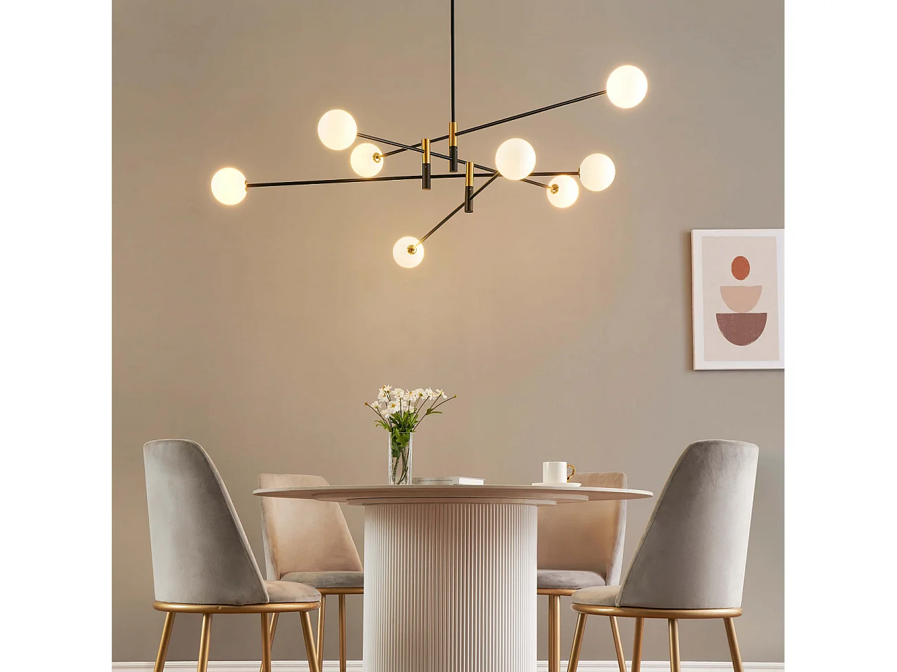 Lustre bras entremêlés noirs verre blanc - Rodia