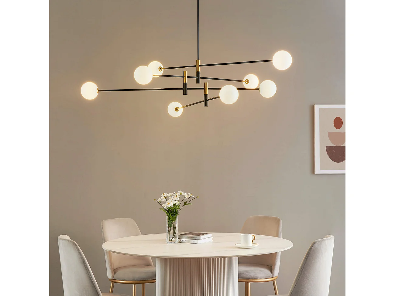 Lustre bras entremêlés noirs verre blanc - Rodia