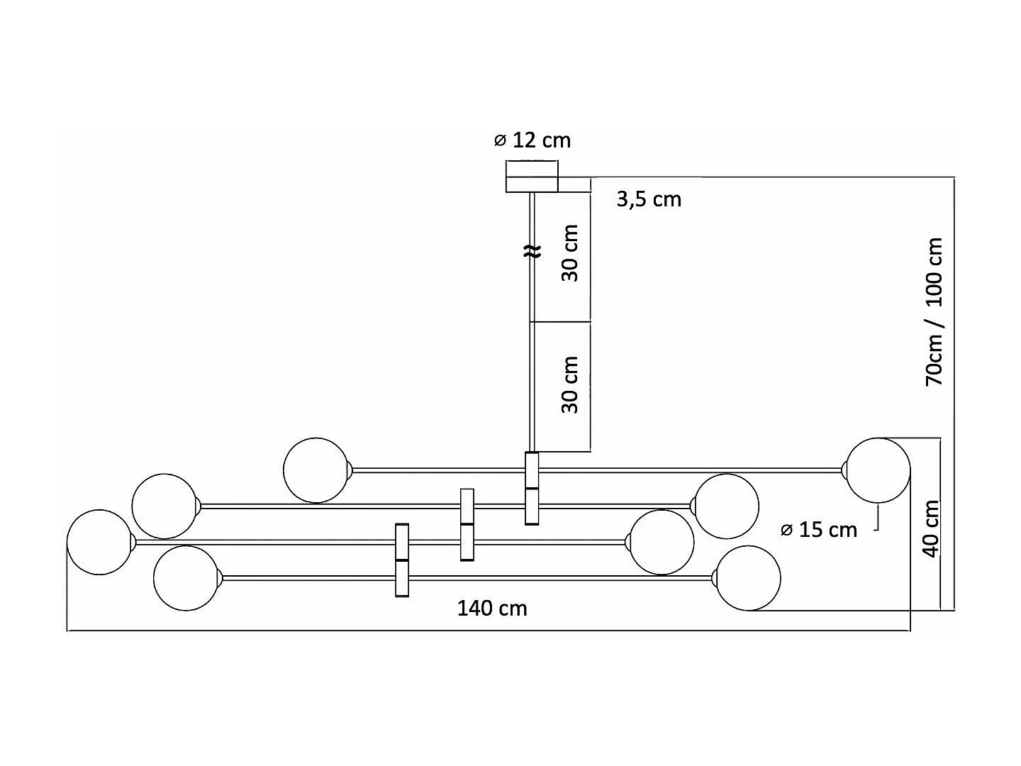 Lustre bras entremêlés noirs verre blanc - Rodia