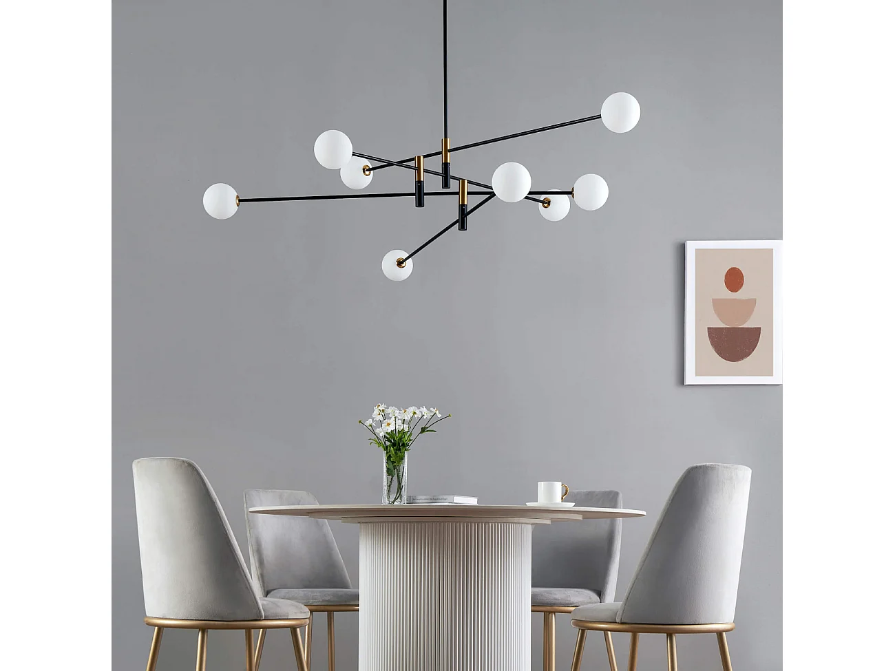 Lustre bras entremêlés noirs verre blanc - Rodia