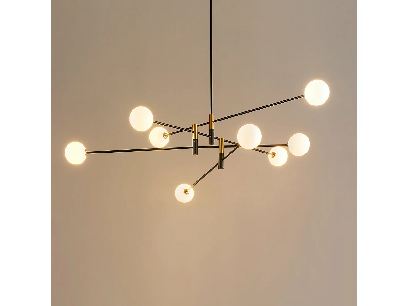 Lustre bras entremêlés noirs verre blanc - Rodia