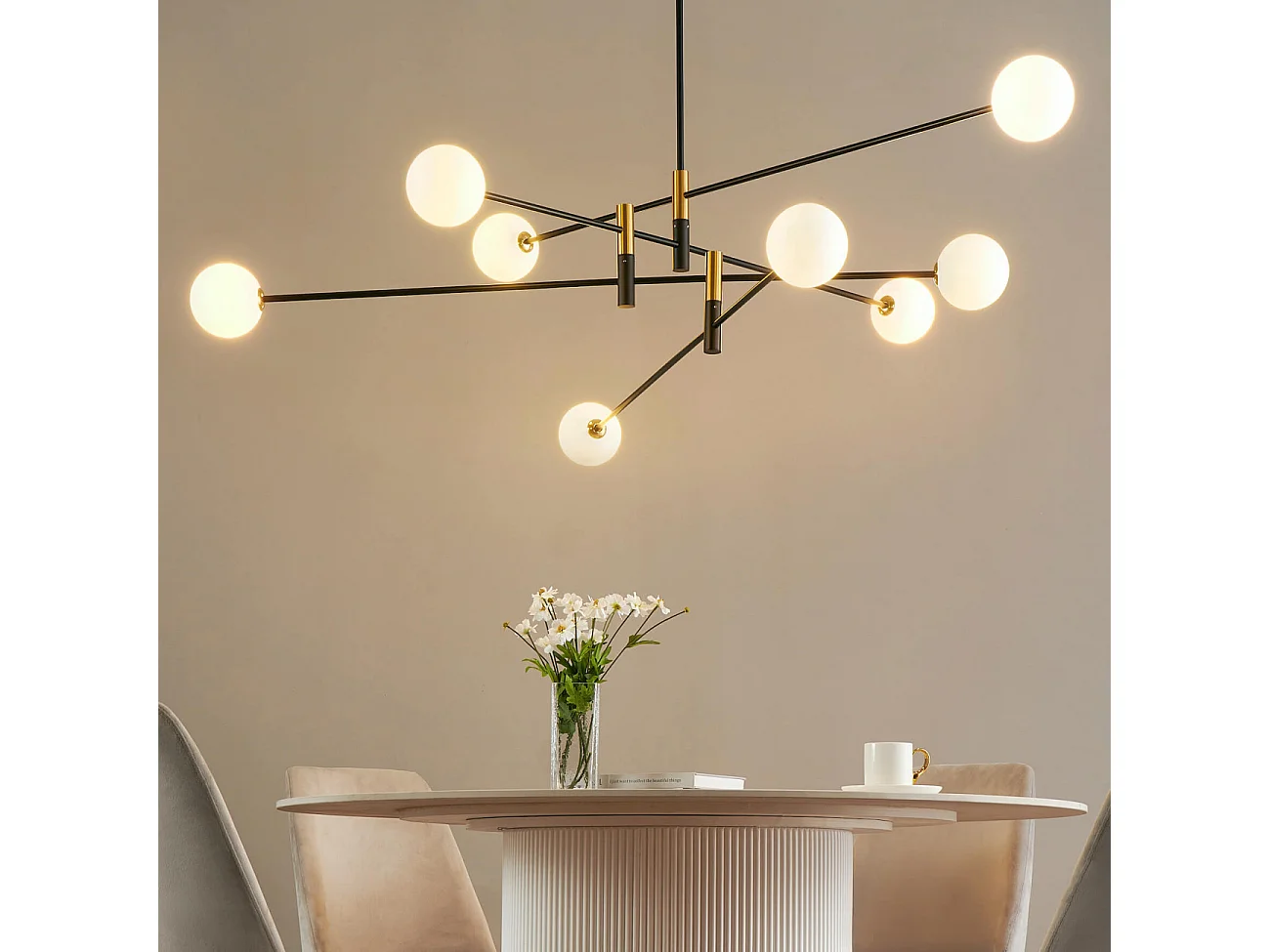 Lustre bras entremêlés noirs verre blanc - Rodia