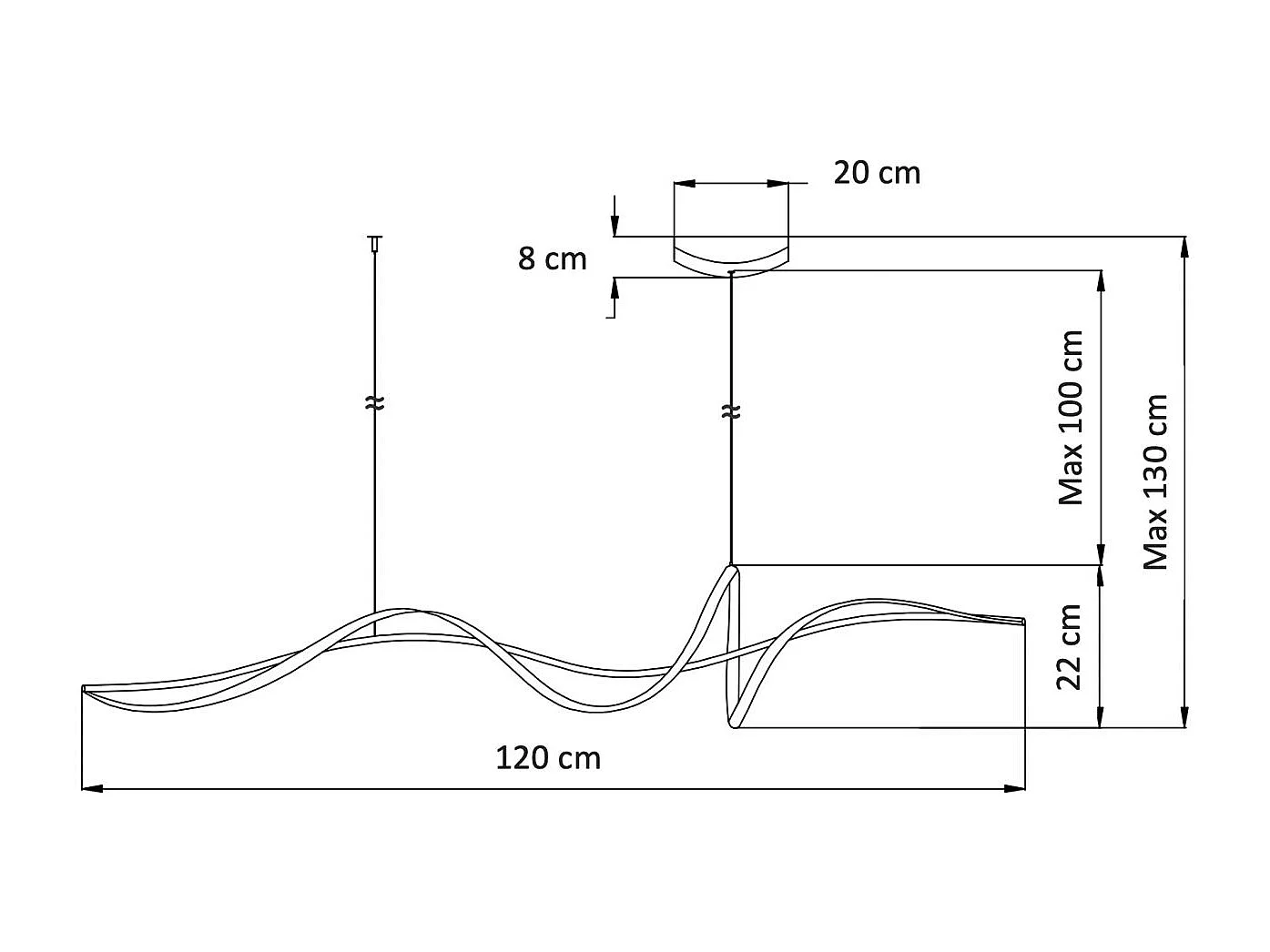 Grande suspension spirale noire 120 cm de long - Lybella