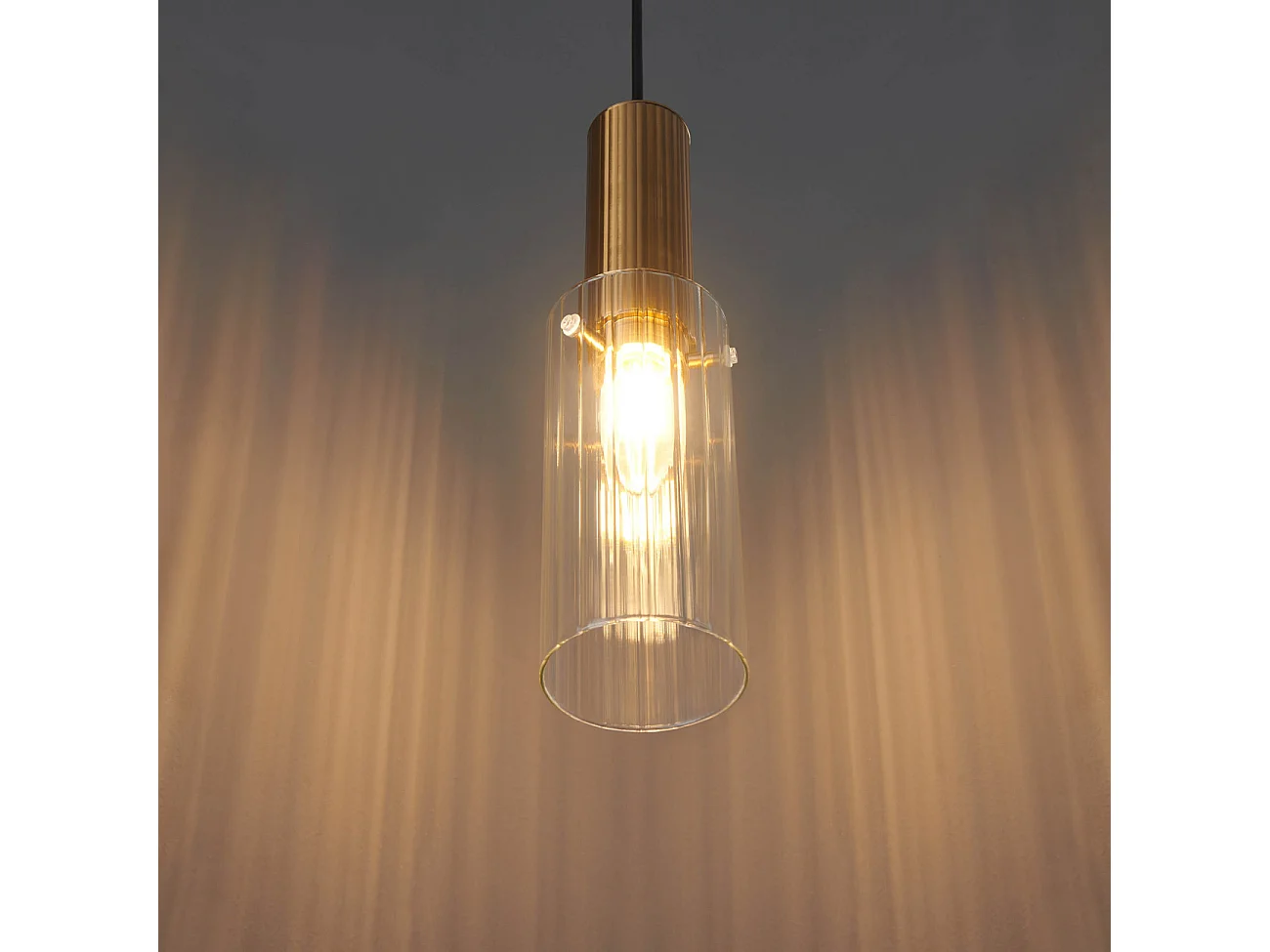 Suspension vintage dorée tube en verre - Poggio