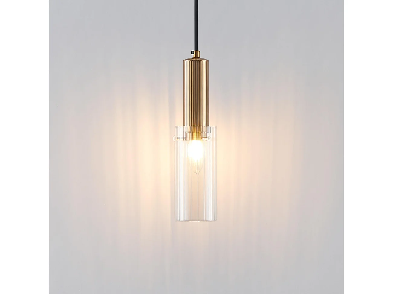 Suspension vintage dorée tube en verre - Poggio