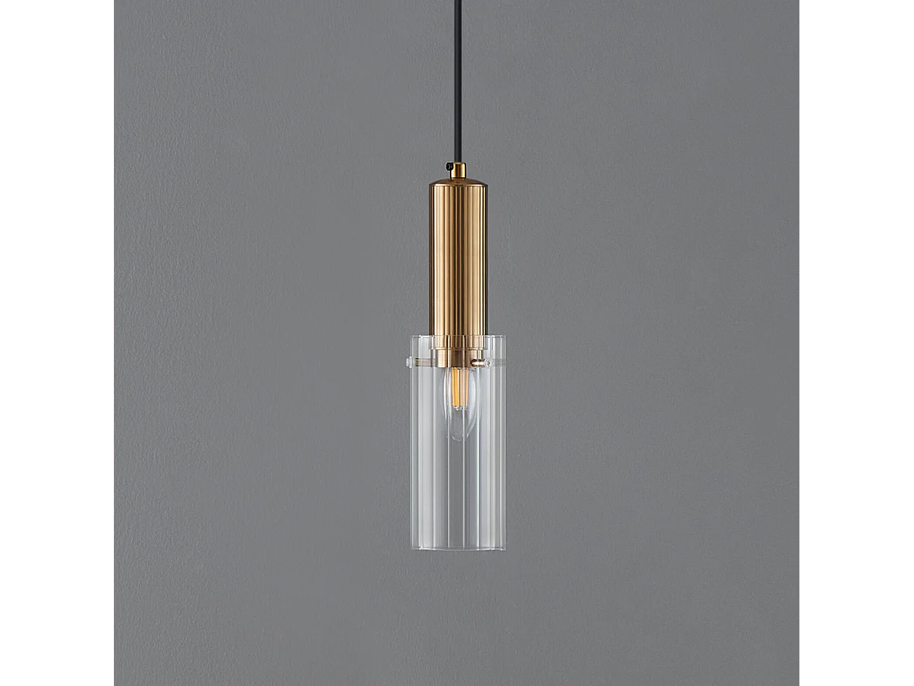 Suspension vintage dorée tube en verre - Poggio