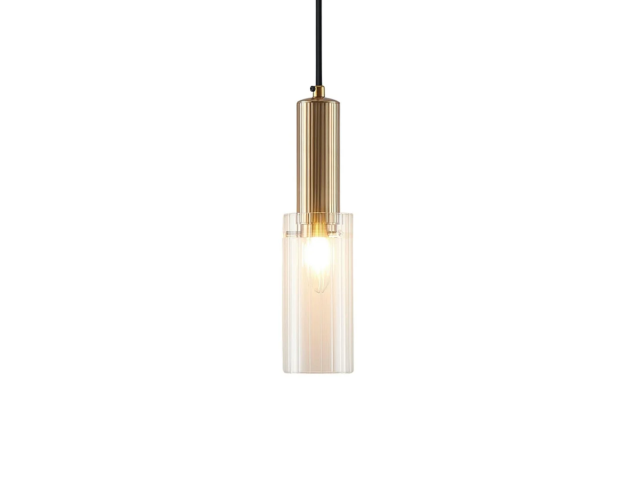 Suspension vintage dorée tube en verre - Poggio
