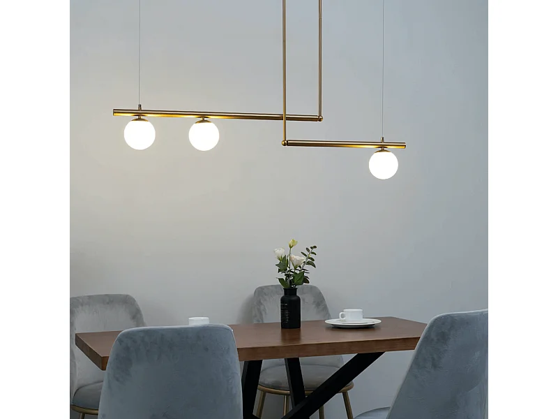 Suspension design géométrique métal doré et verre blanc - Andrea