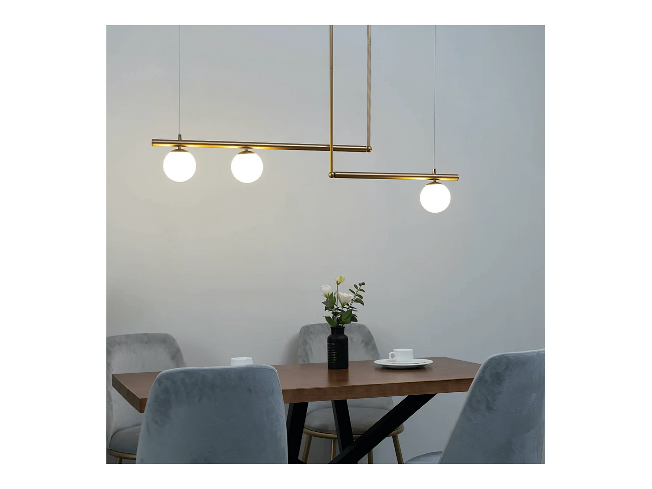 Suspension design géométrique métal doré et verre blanc - Andrea