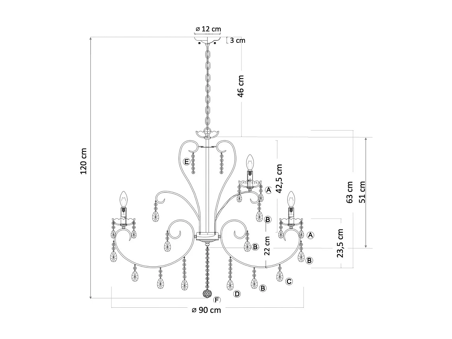 Lustre cristal or rose baroque 15 bras - Pavia