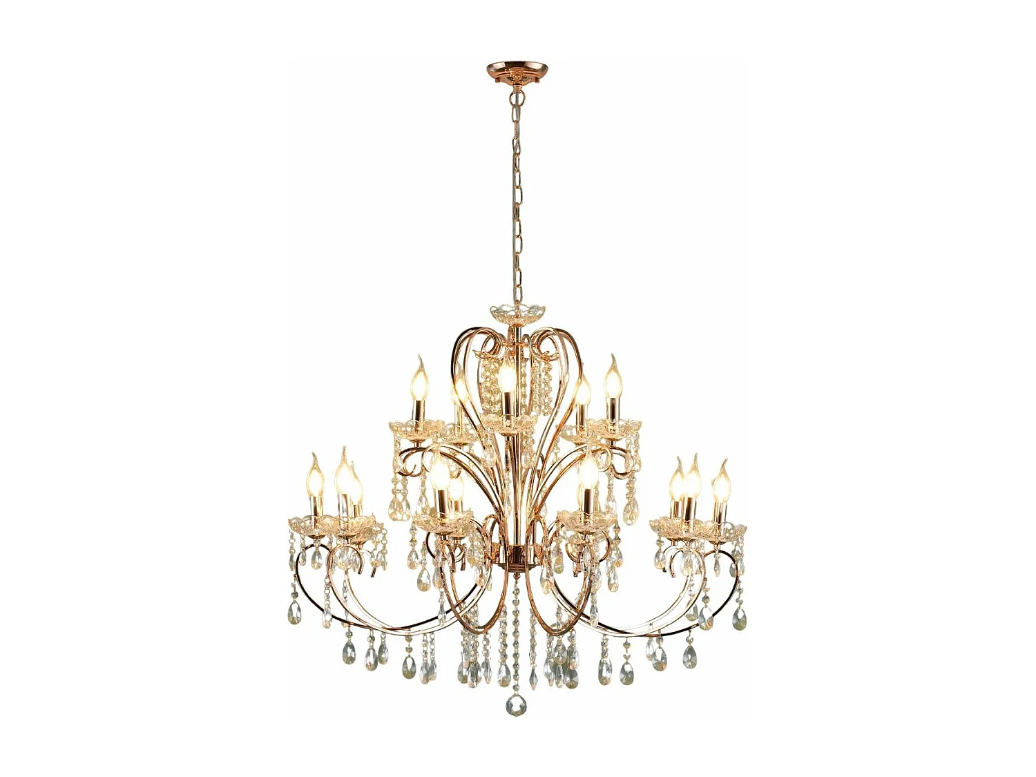 Lustre cristal or rose baroque 15 bras - Pavia