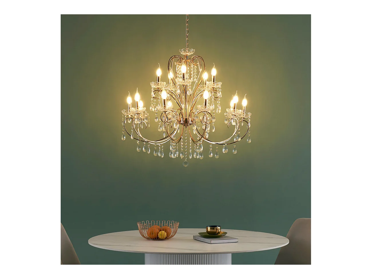 Lustre cristal or rose baroque 15 bras - Pavia