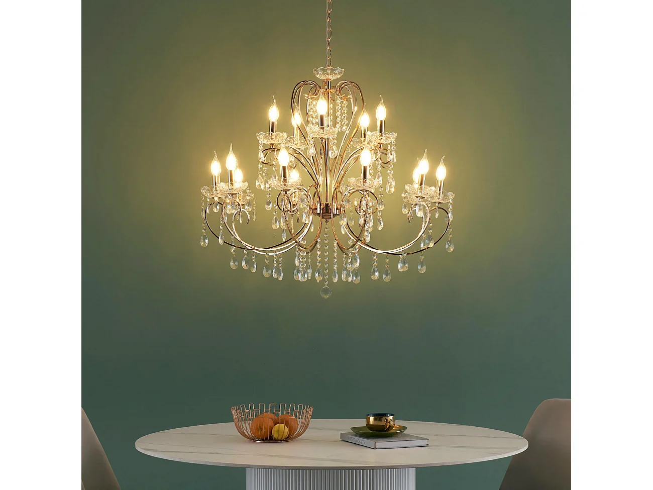 Lustre cristal or rose baroque 15 bras - Pavia