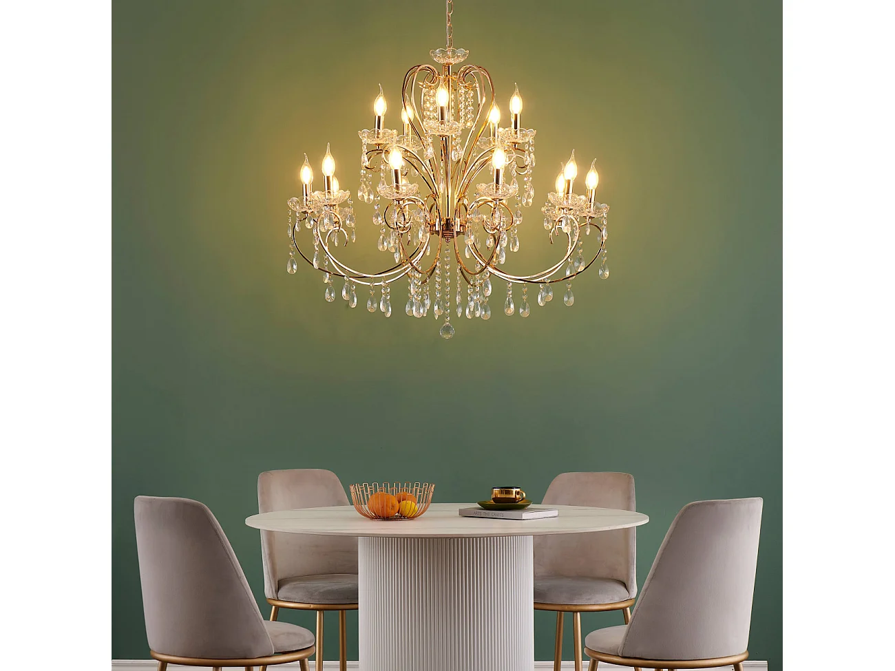 Lustre cristal or rose baroque 15 bras - Pavia