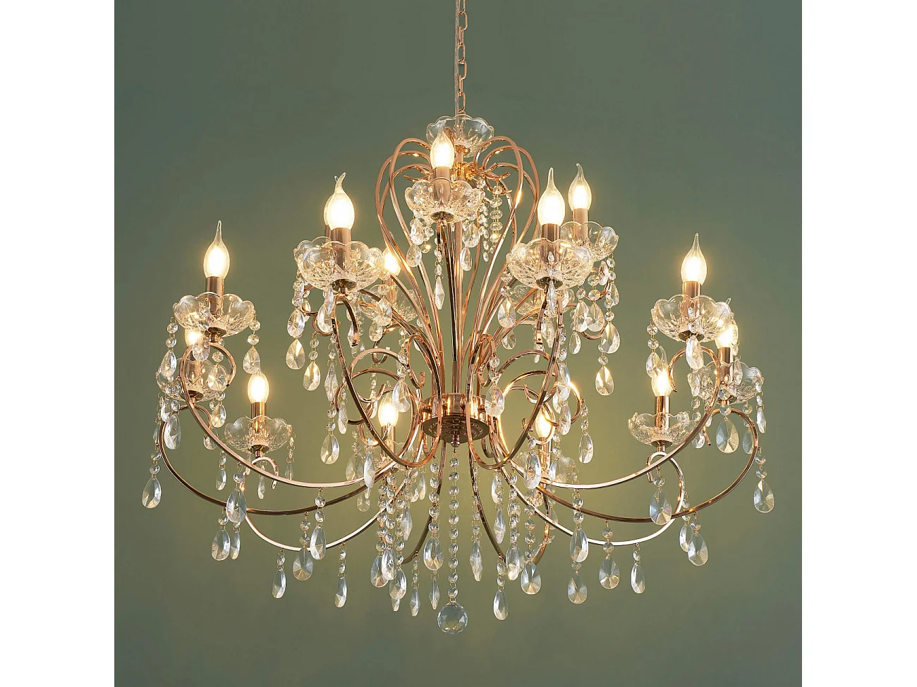 Lustre cristal or rose baroque 15 bras - Pavia