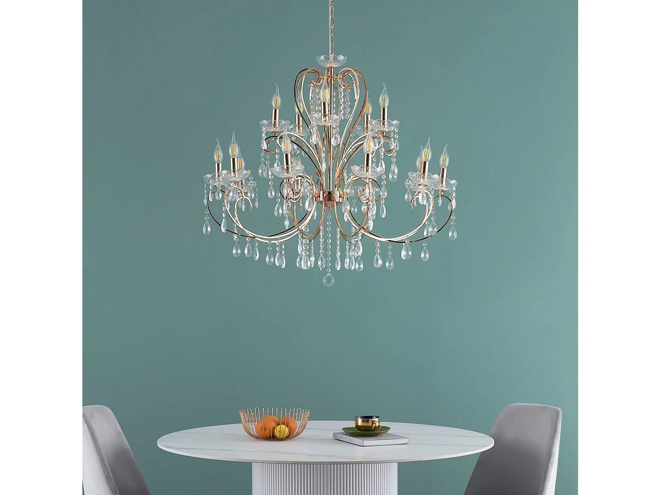 Lustre cristal or rose baroque 15 bras - Pavia