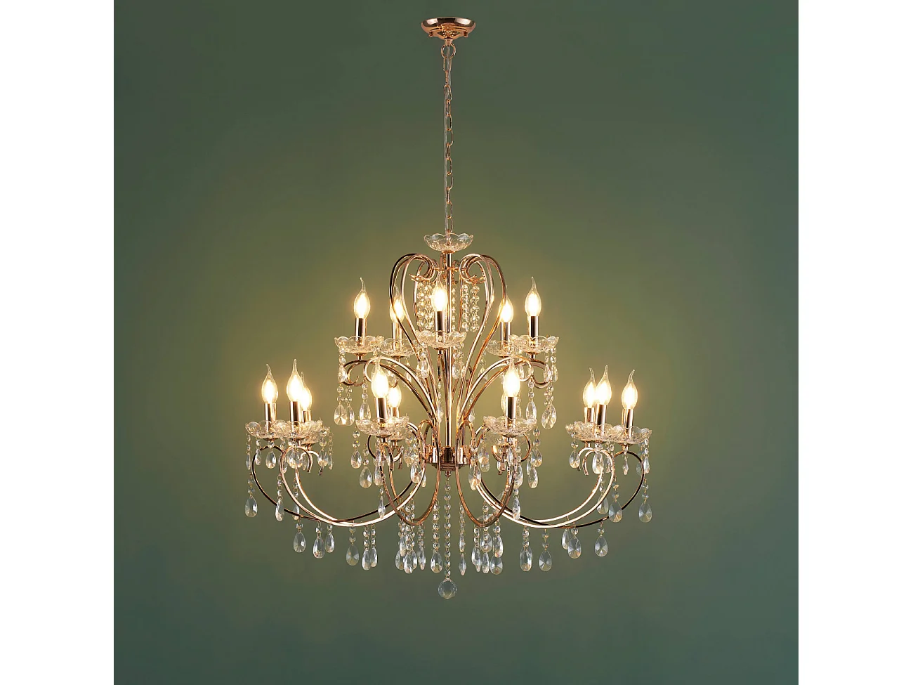 Lustre cristal or rose baroque 15 bras - Pavia