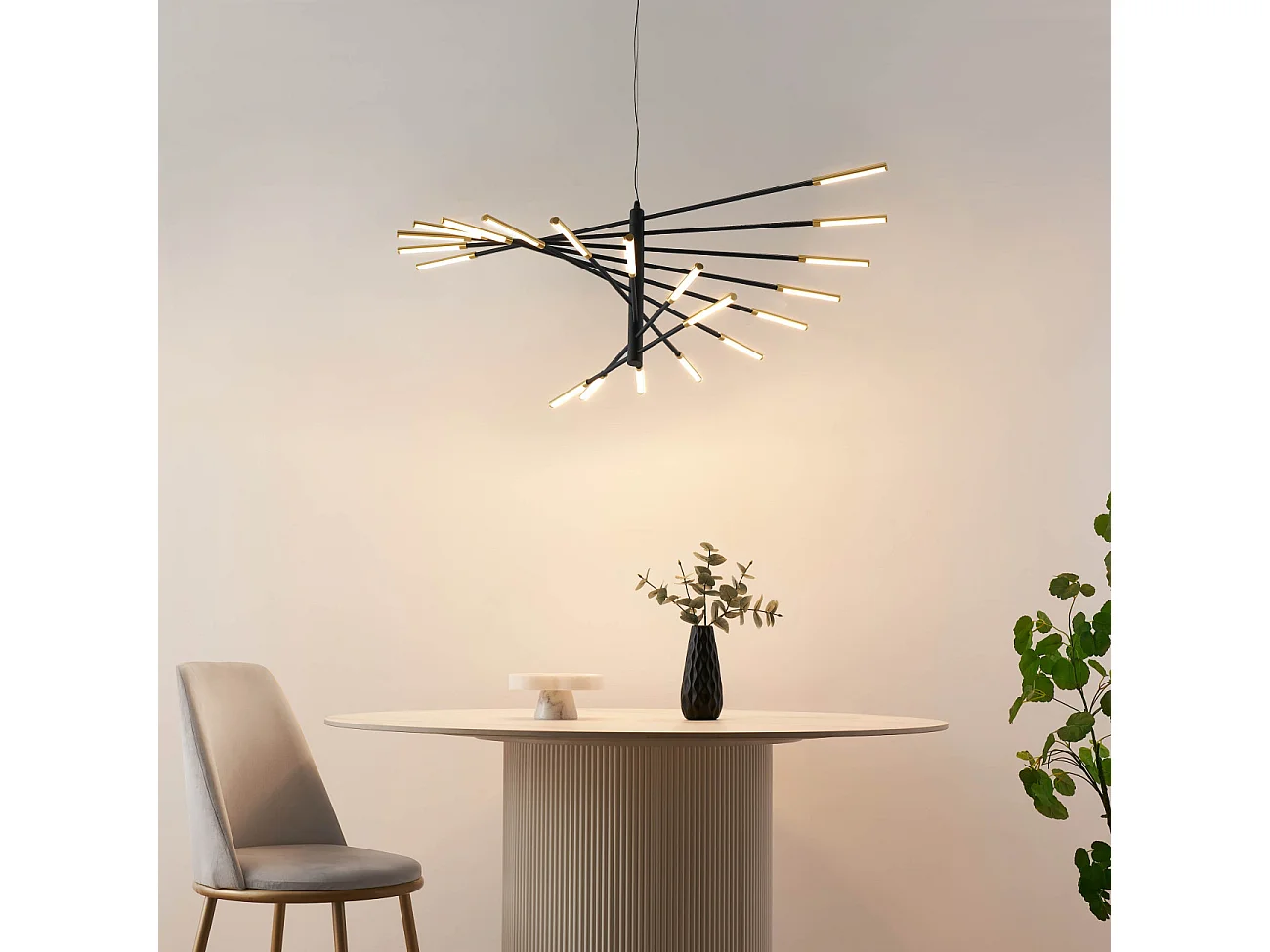 Grand lustre LED moderne noir et doré 115 cm - Aspen