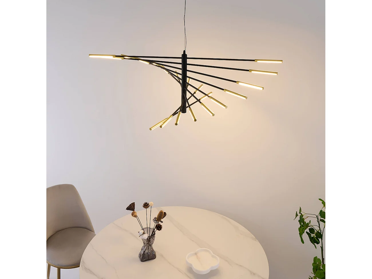 Grand lustre LED moderne noir et doré 115 cm - Aspen