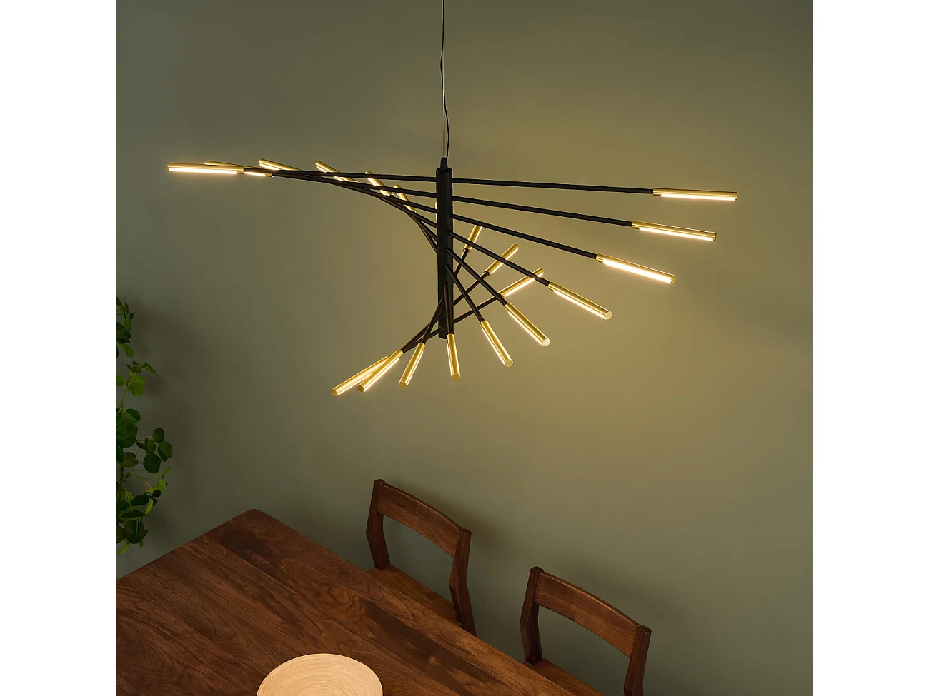 Grand lustre LED moderne noir et doré 115 cm - Aspen