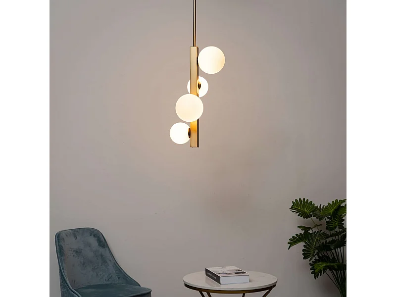 Suspension moderne laiton et verre blanc - Oromia