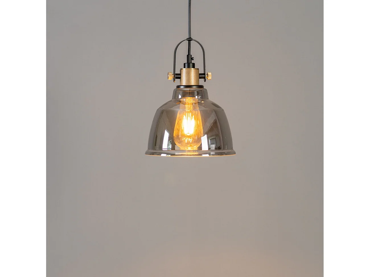 Lampe suspendue industrielle verre fumé - Linz