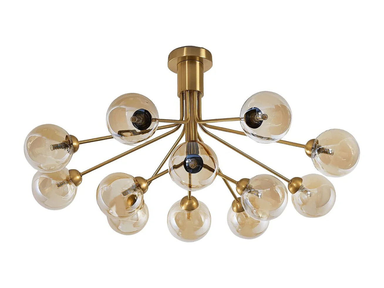 Grand lustre élégant laiton 12 boules ambrées - Audrey