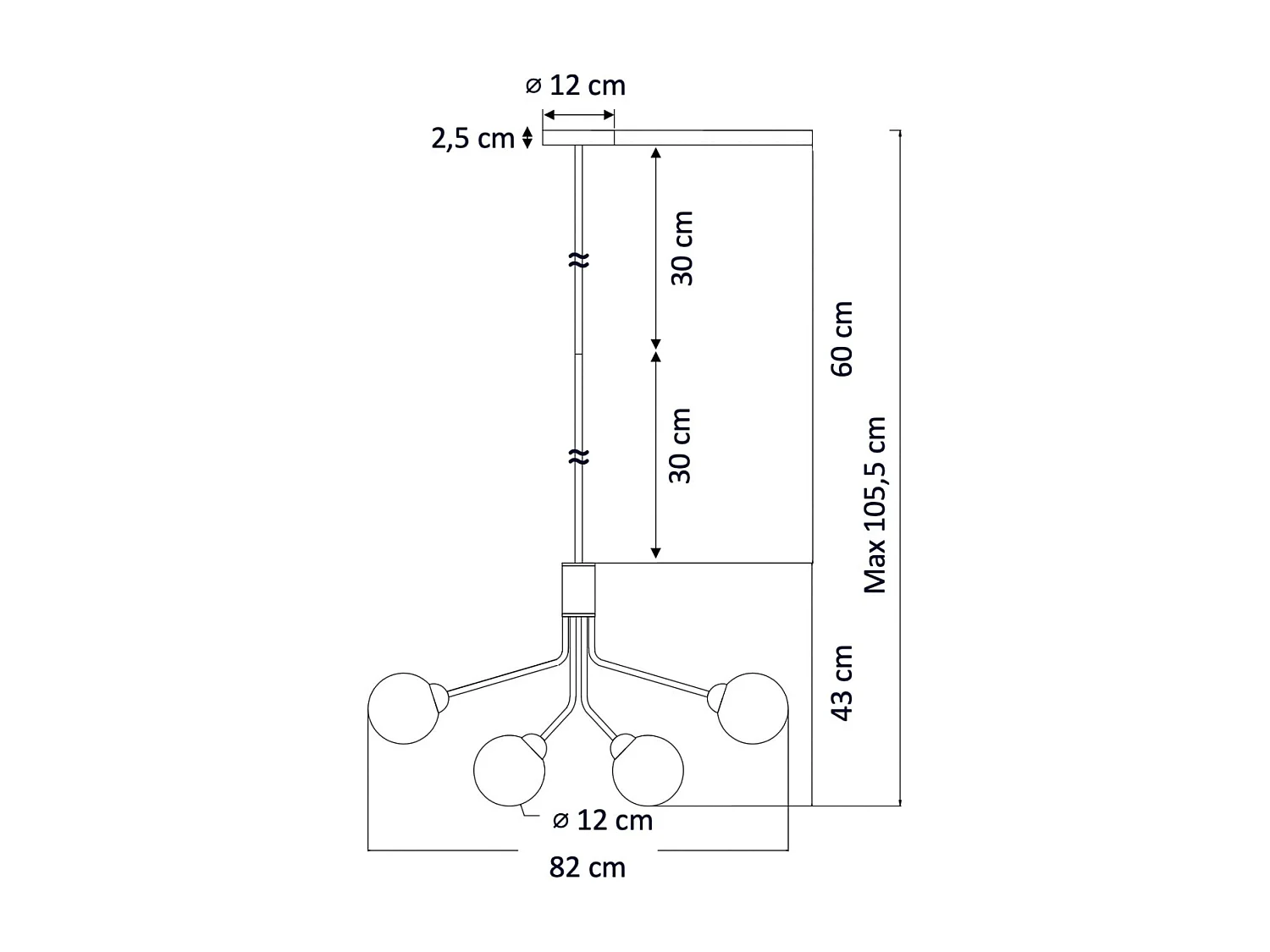 Grand lustre élégant laiton 12 boules ambrées - Audrey