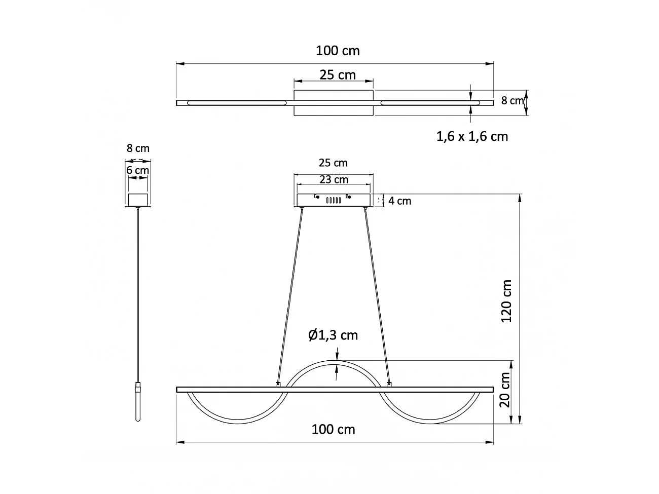 Suspension LED chromée design ondulé - Savona