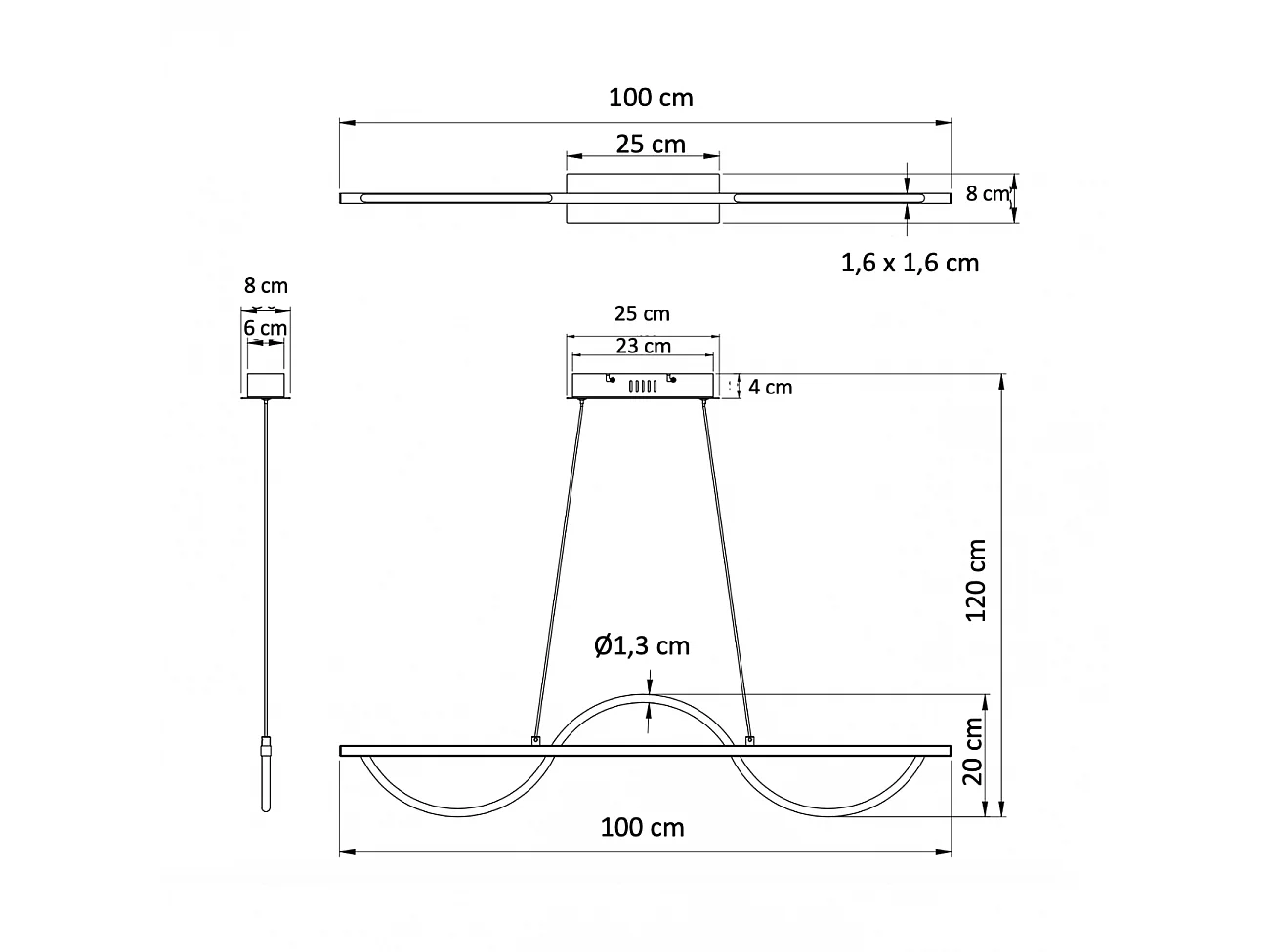 Suspension LED chromée design ondulé - Savona