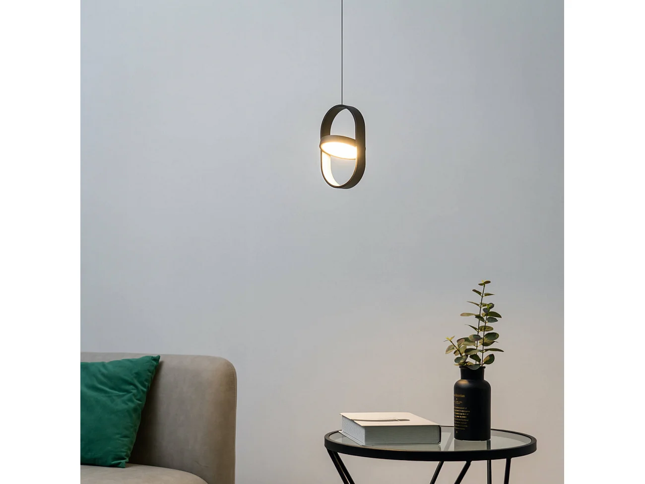 Suspension ovale noire design LED - Elanzo