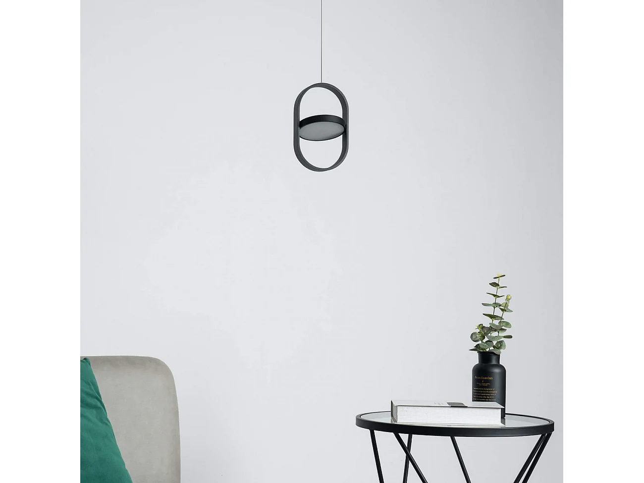 Suspension ovale noire design LED - Elanzo