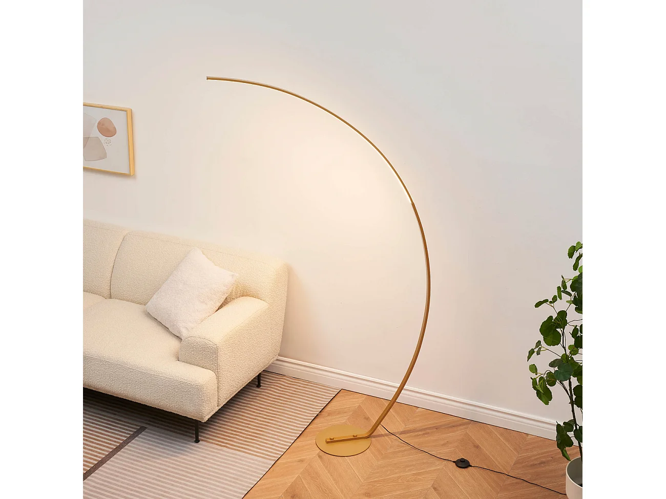 Lampadaire courbé LED dimmable laiton mat 184 cm - Thalia