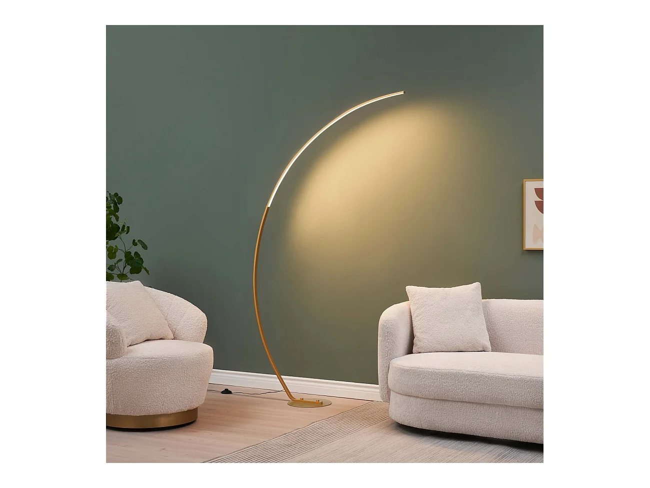 Lampadaire courbé LED dimmable laiton mat 184 cm - Thalia