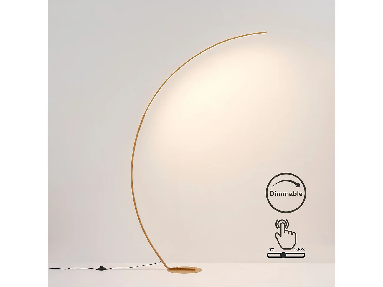 Lampadaire courbé LED dimmable laiton mat 184 cm - Thalia