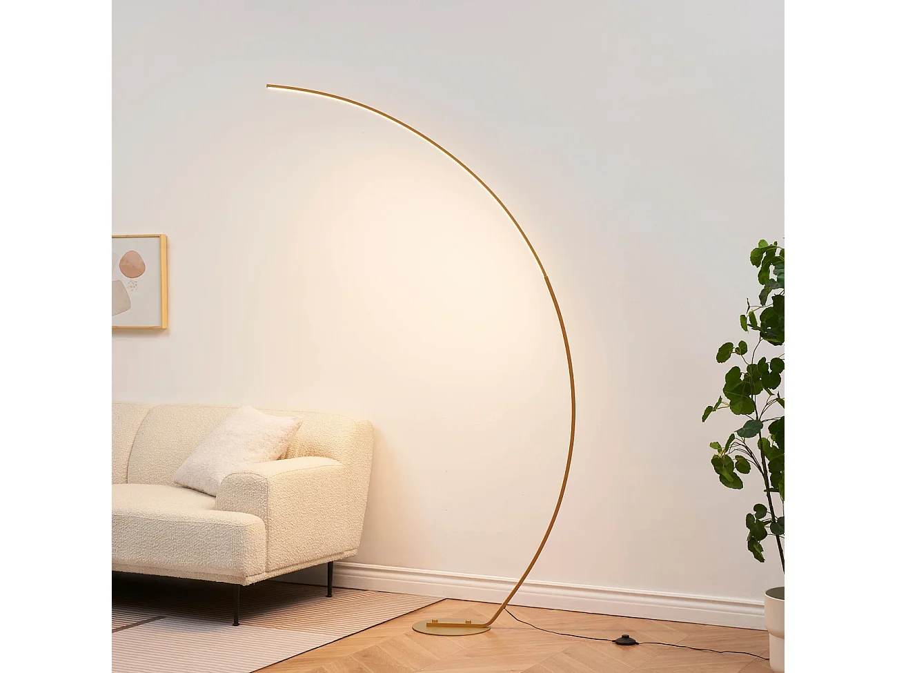 Lampadaire courbé LED dimmable laiton mat 184 cm - Thalia