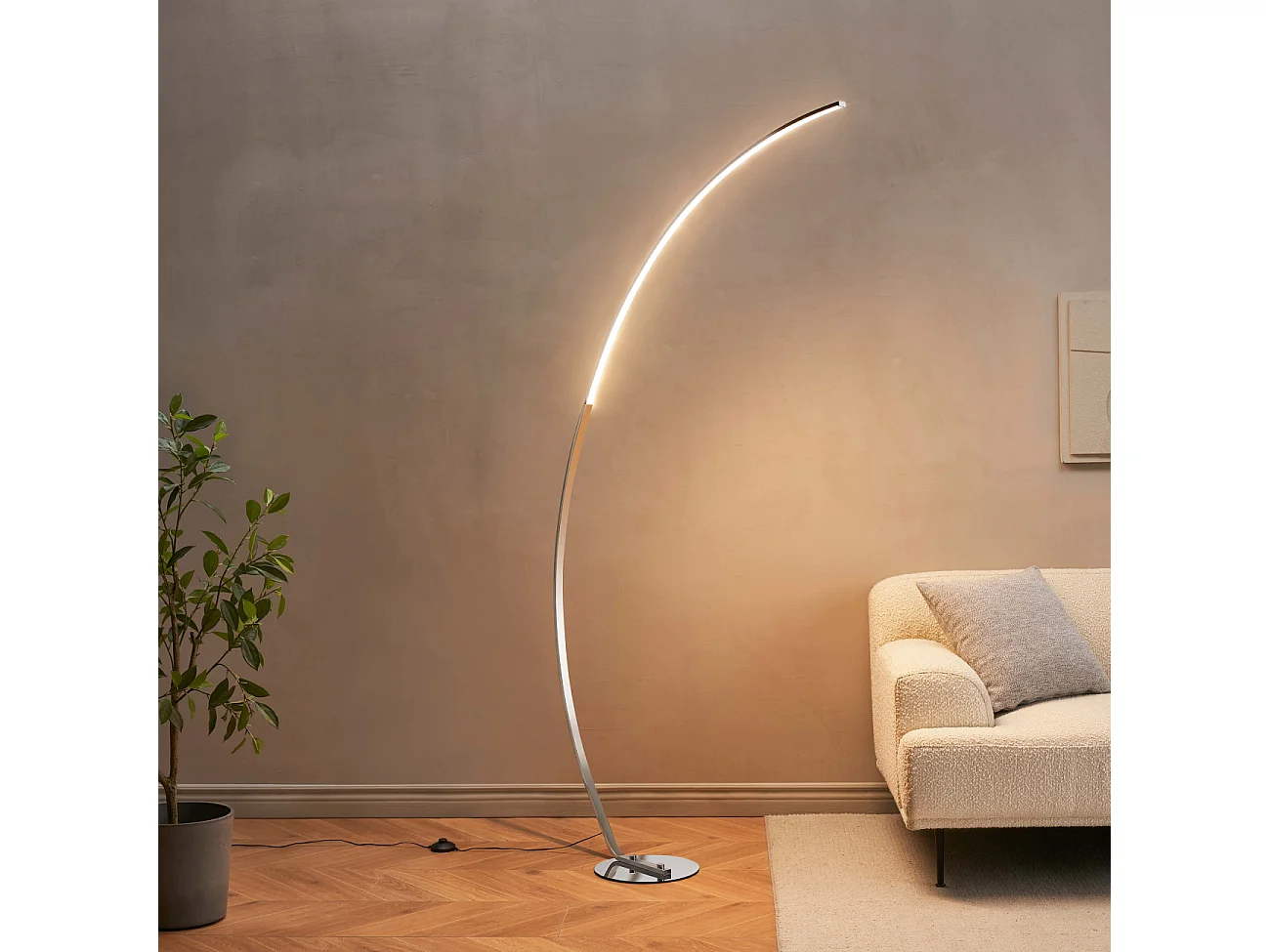 Grand lampadaire courbé LED dimmable chromé 184 cm - Thalia